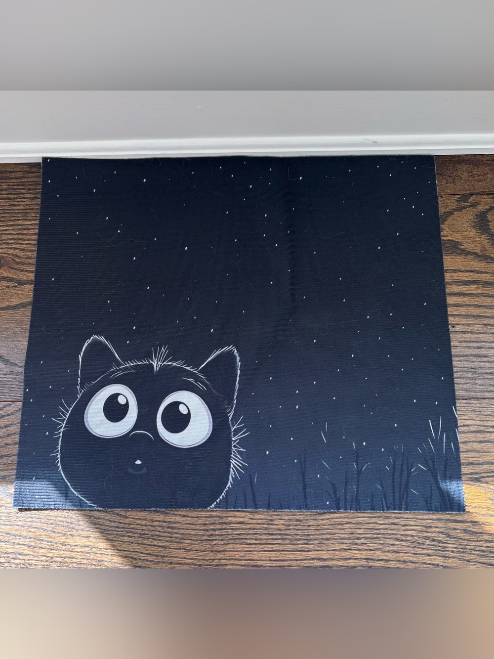 Black Cat-Themed Pet Feeding Mat with Starry Design - Black - Picture 2 of 5